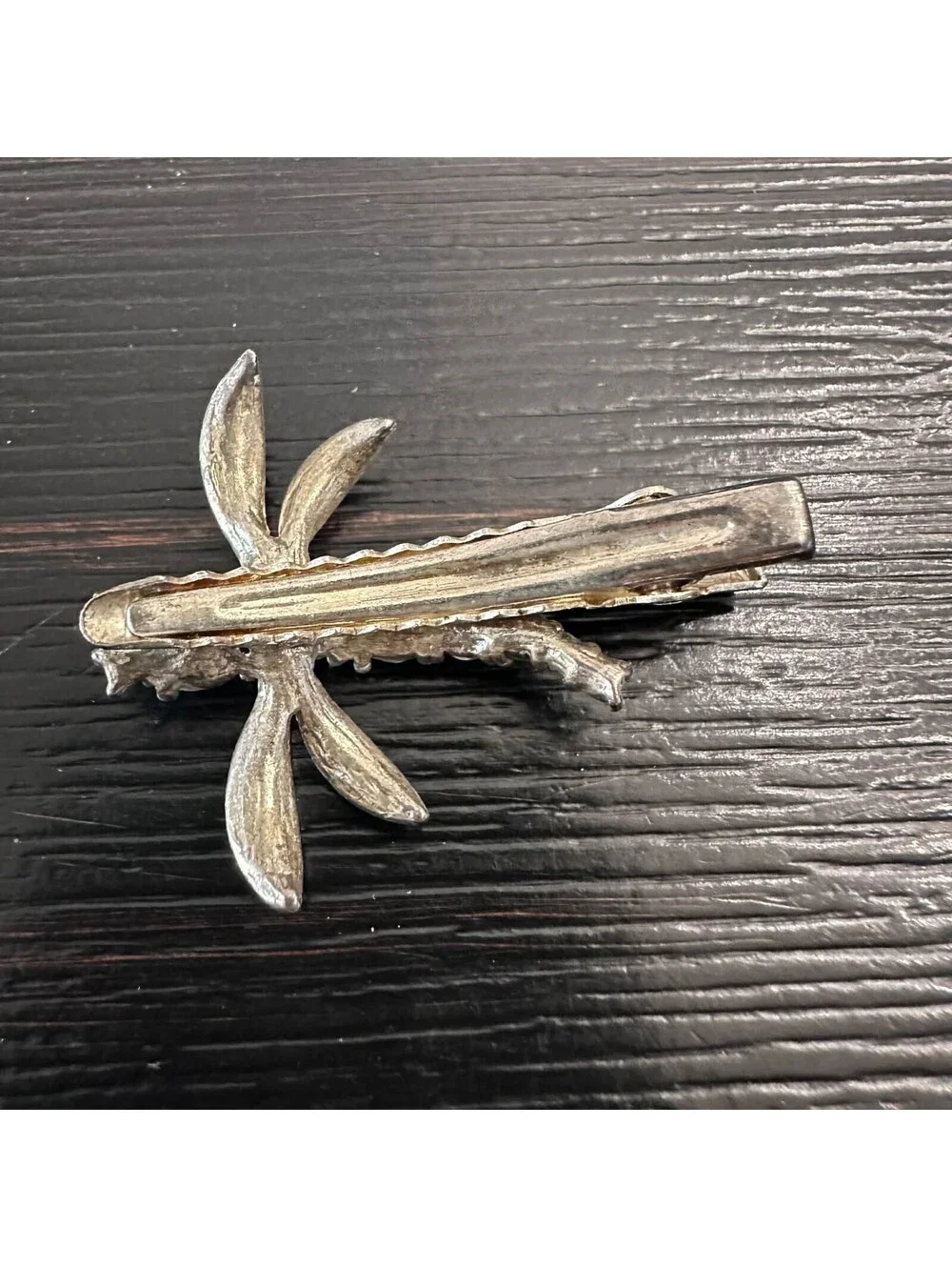 Vintage Dragonfly Blue Rhinestone Barrette Silver ToneHair Clip VGC